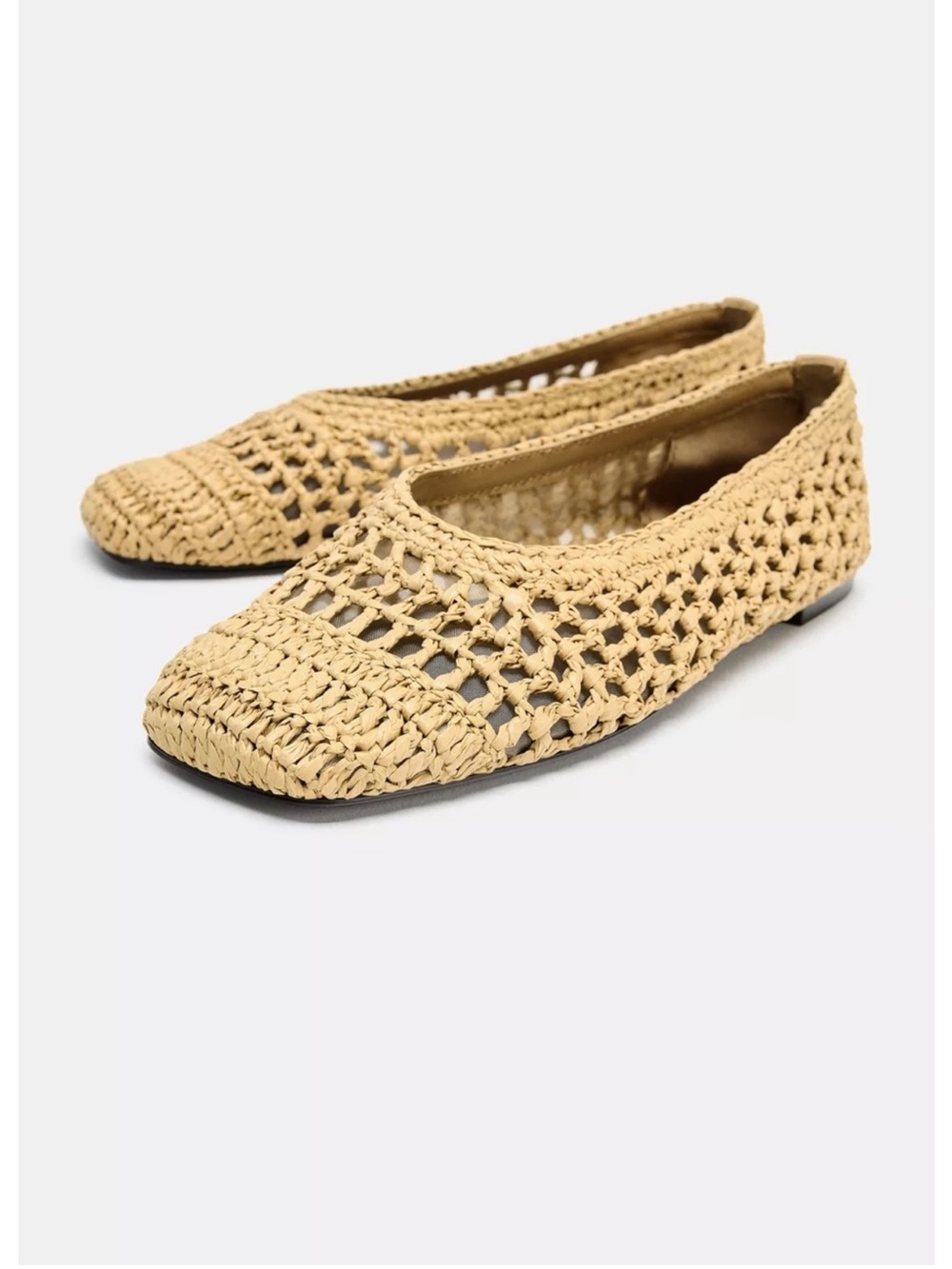 Zara Beige Woven Crochet Slip-On Flats